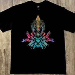 Black Short-Sleeve Graphic Tee with Multicolor Lion Rorschach Print
